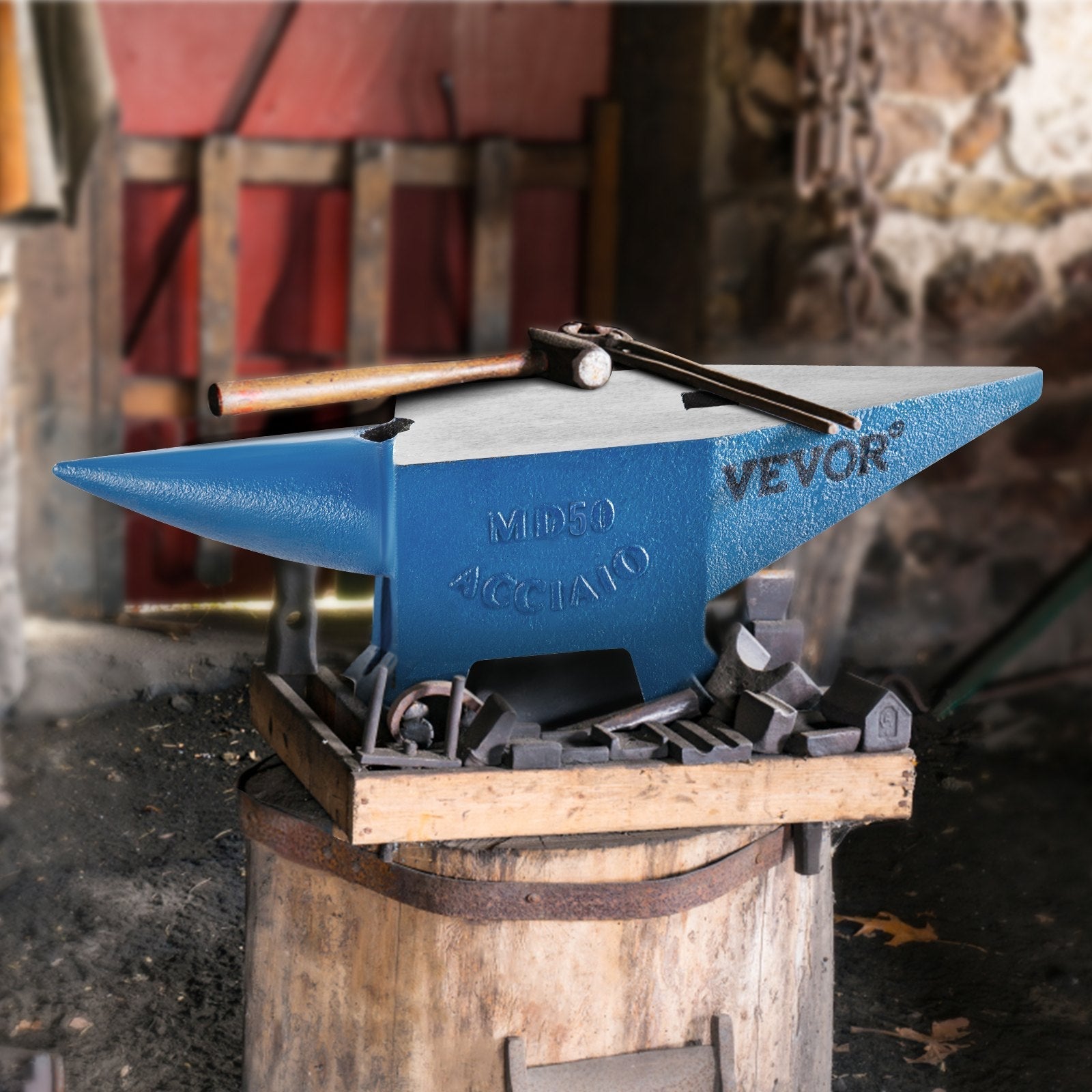 VEVOR Single Horn Anvil 110Lbs Cast Steel Anvil Blacksmith for Sale Forge Steel Tools W/ Round and Square Hole and Equipment Anvil Rugged Blacksmith Jewelers Durable and Robust Metal Working Tool