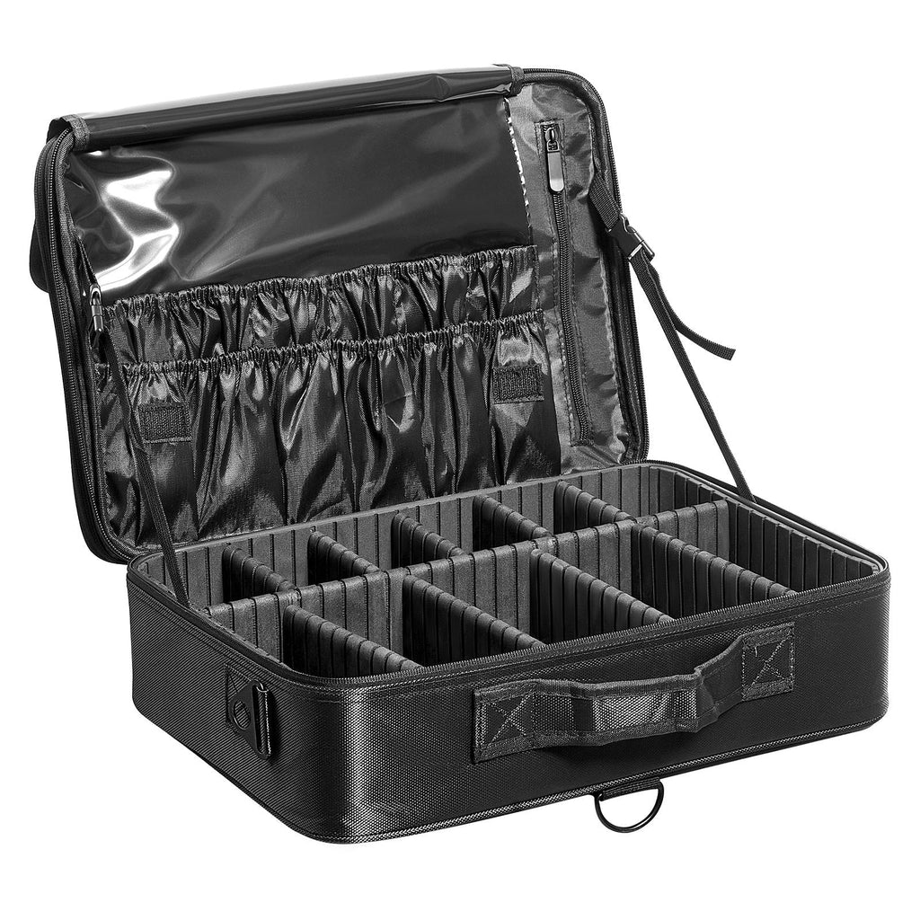 VEVOR Makeup Train Case Large Storage 3 Tiers, Convenient Carry With Handle, Strap, Professional Waterproof Oxford Makeup Storage Organizer Box, Heavy Duty Make Up Carrier, Black