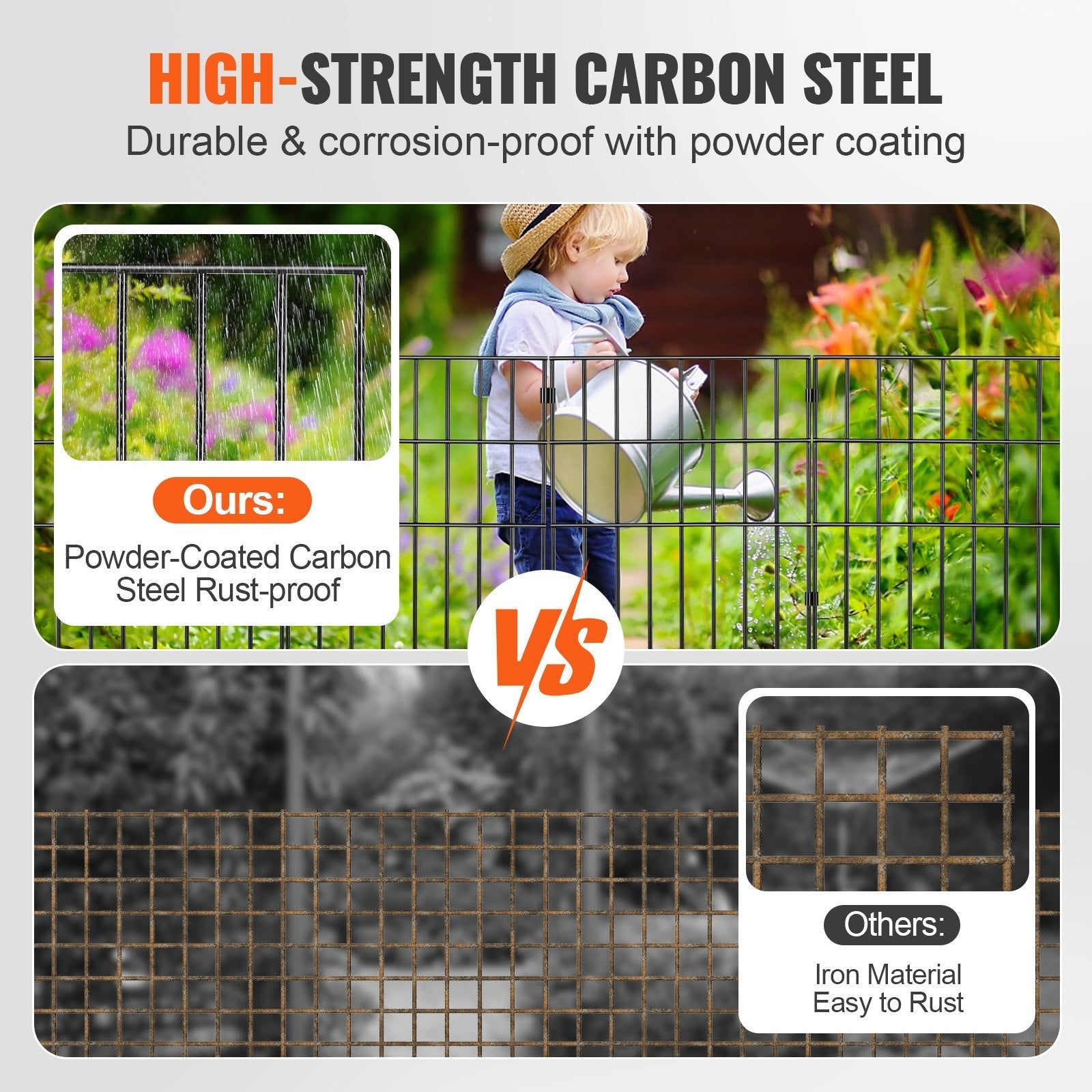 VEVOR Garden Fence, No Dig Fence 17''(H)x13''(L) Animal Barrier Fence, Underground Decorative Garden Fencing with 1.5 inch Spike Spacing, Metal Dog Fence for the Yard and Outdoor Patio, 19 Pack