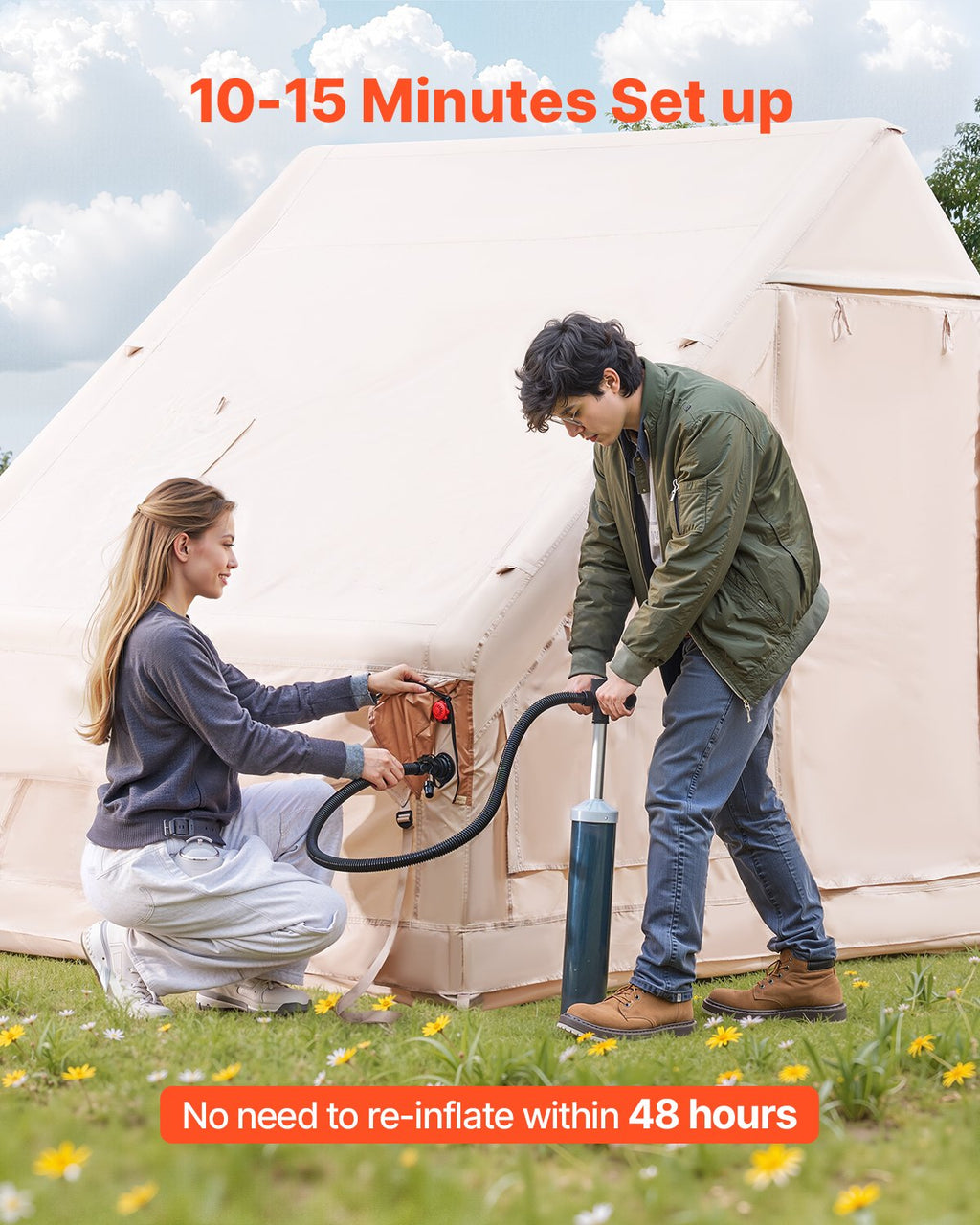 VEVOR Inflatable Tent for Camping 3-5 Person Glamping Tent with Pump Easy Set up