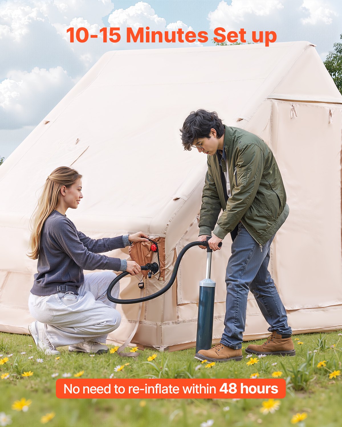 VEVOR Inflatable Tent for Camping 3-5 Person Glamping Tent with Pump Easy Set up