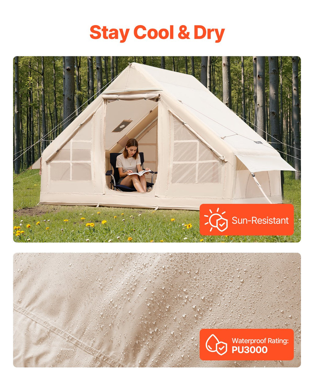 VEVOR Inflatable Tent for Camping 3-5 Person Glamping Tent with Pump Easy Set up