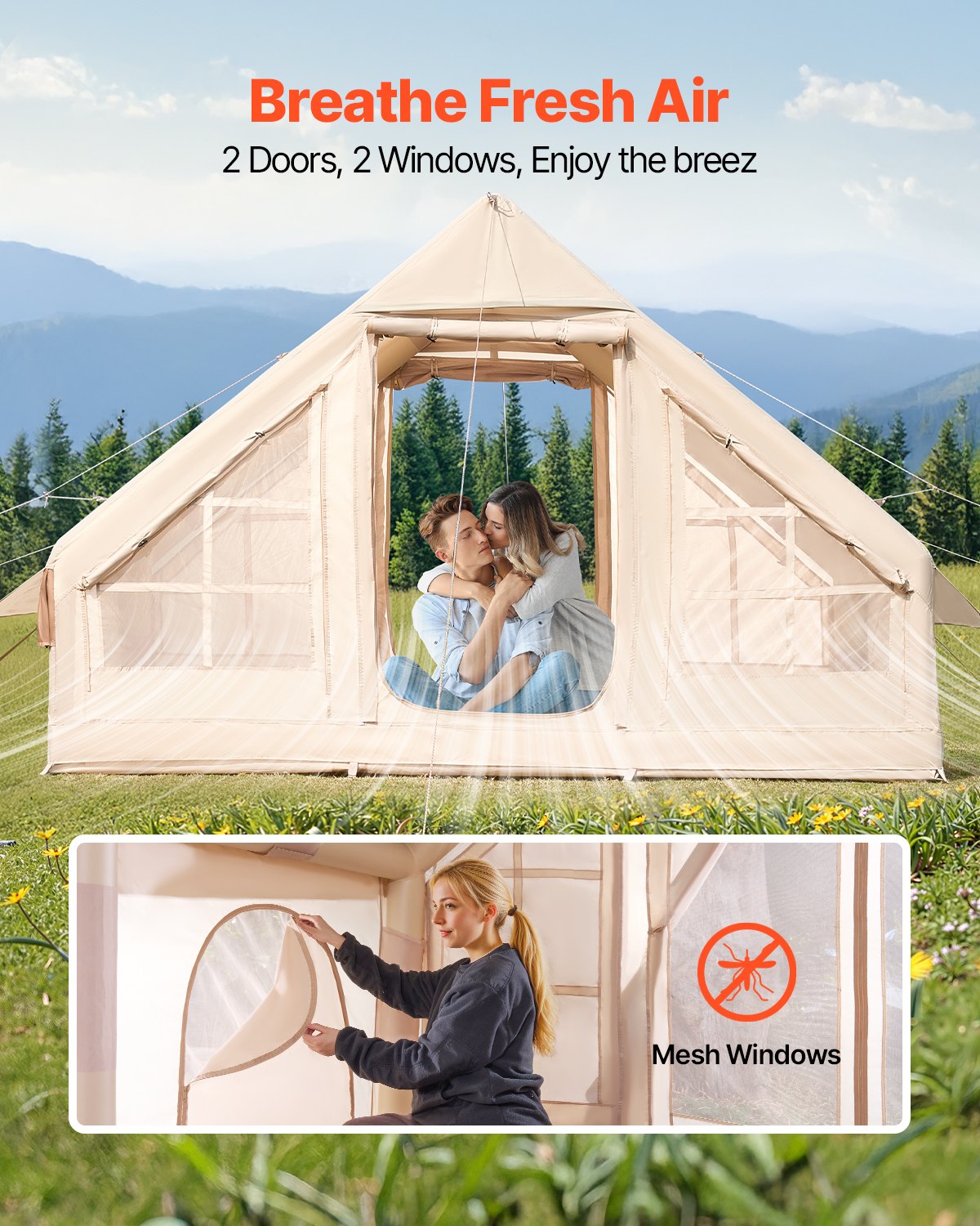 VEVOR Inflatable Tent for Camping 3-5 Person Glamping Tent with Pump Easy Set up