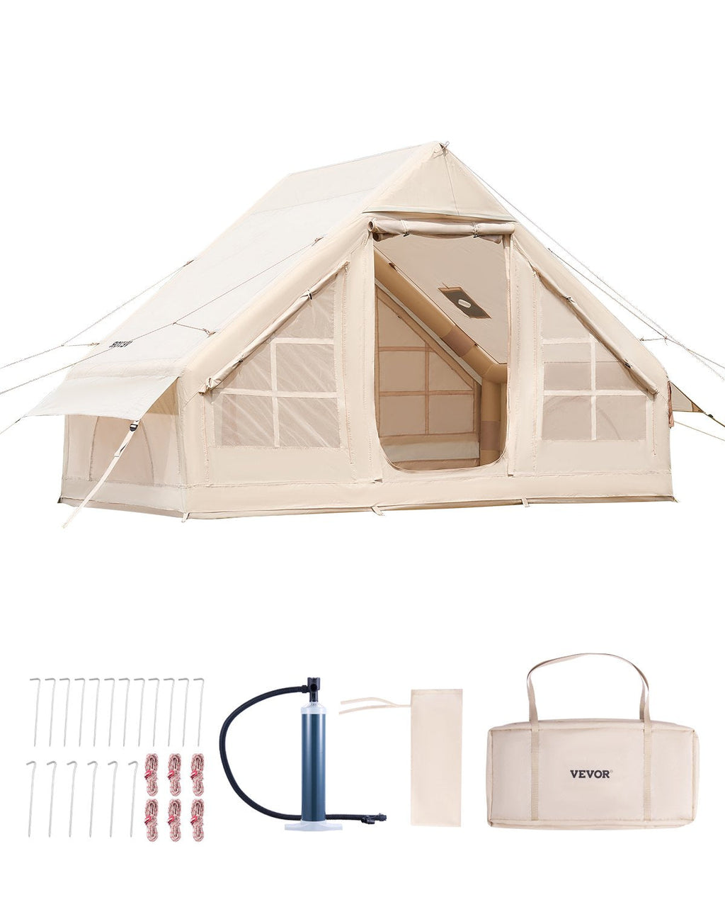 VEVOR Inflatable Tent for Camping 3-5 Person Glamping Tent with Pump Easy Set up