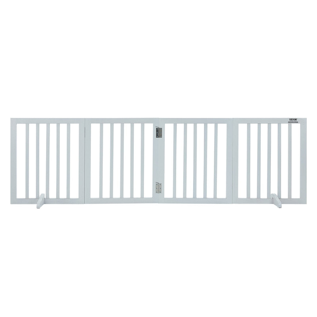 VEVOR Free Standing Dog Gate, 24" H x 80.3" W Freestanding Pet Gate, 4 Panels Foldable Dog Gate for Wide and Narrow Passageways, Expandable Dog Barrier with Silent Foot Support for Indoor, White