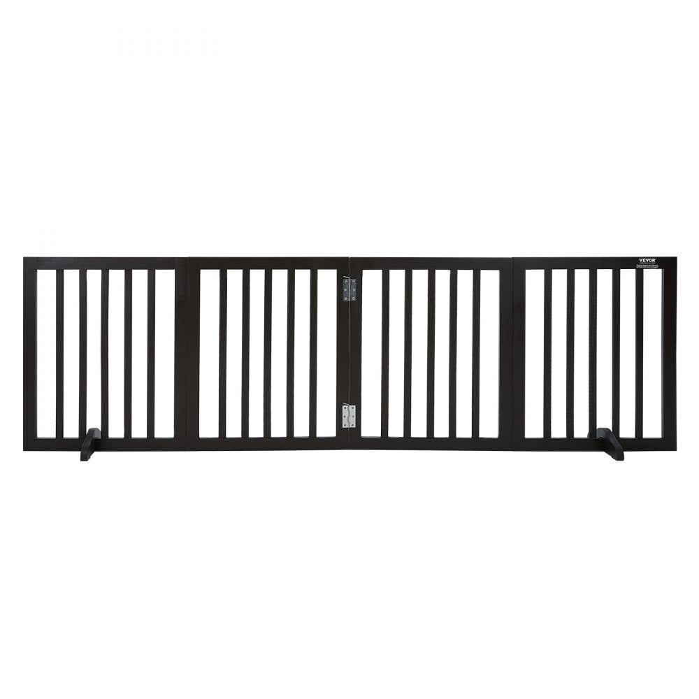 VEVOR Free Standing Dog Gate, 24" H x 80.3" W Freestanding Pet Gate, 4 Panels Foldable Dog Gate for Wide and Narrow Passageways, Expandable Dog Barrier with Silent Foot Support for Indoor, Brown
