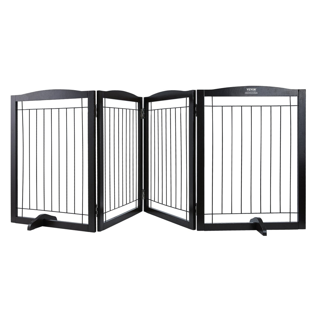 VEVOR Free Standing Dog Gate, 32" H x 96.5" W Freestanding Pet Gate, 4 Panels Foldable Dog Gate for Wide and Narrow Passageways, Expandable Dog Barrier with Silent Foot Support for Indoor, Brown