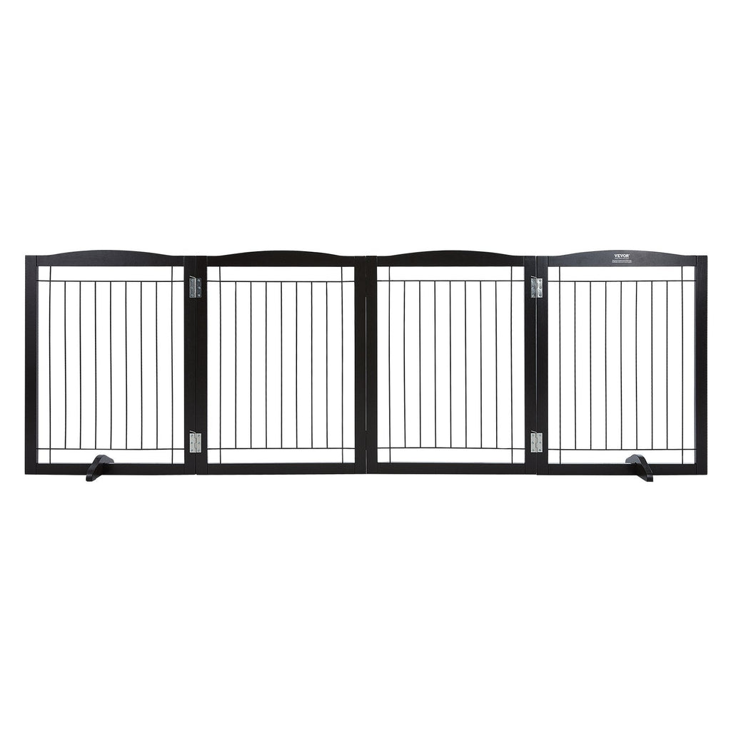 VEVOR Free Standing Dog Gate, 32" H x 96.5" W Freestanding Pet Gate, 4 Panels Foldable Dog Gate for Wide and Narrow Passageways, Expandable Dog Barrier with Silent Foot Support for Indoor, Brown