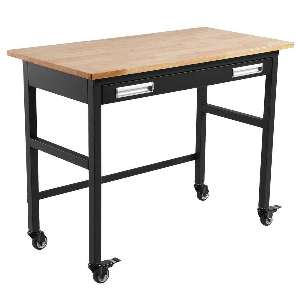 VEVOR 48" Workbench on Wheels Wood Top Work Table with Drawer Organizer 1500 lbs