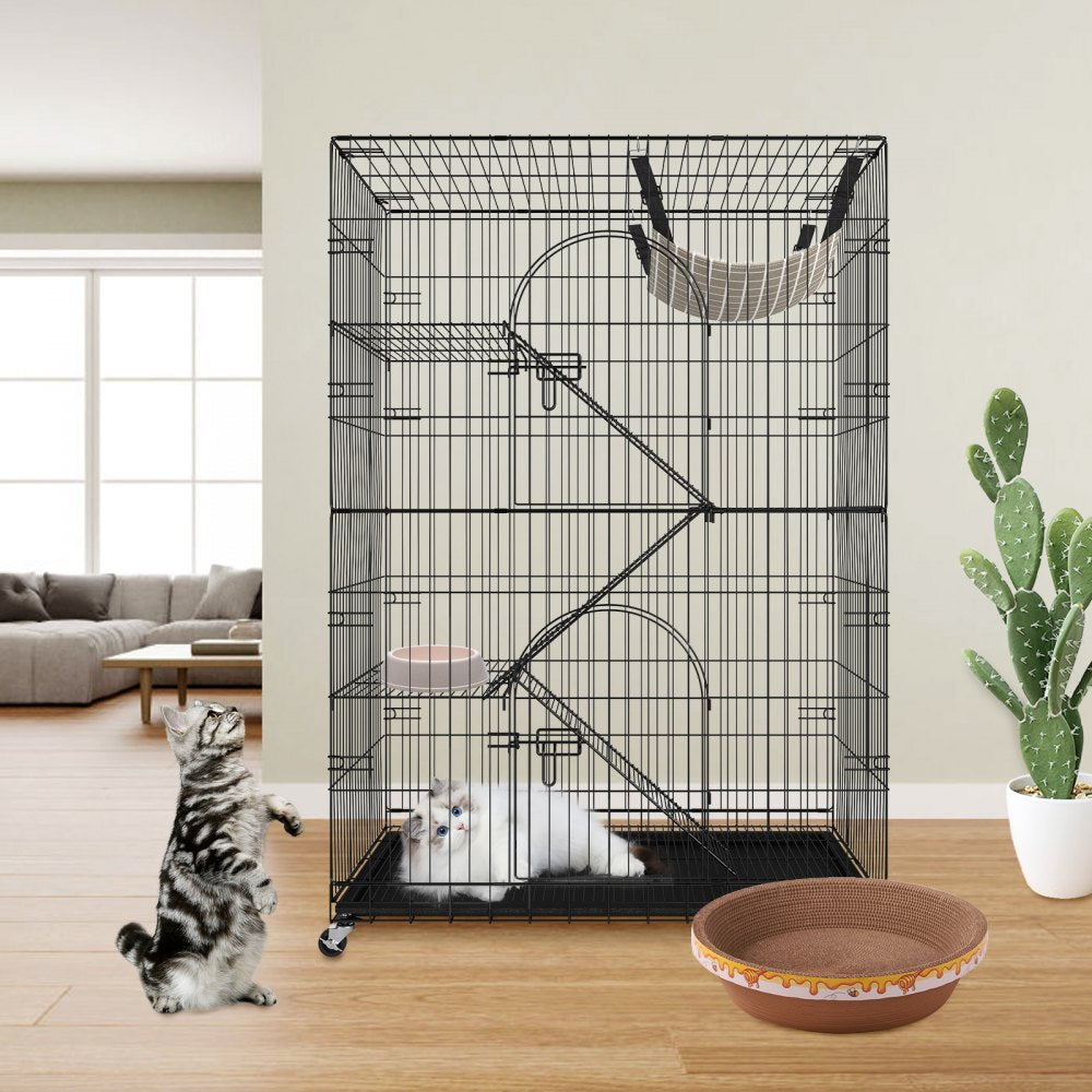VEVOR Catio, 4-Tier Large Cat Cages Indoor, Detachable Metal Playpen Enclosure with 360° Rotating Casters, with 3 Ladders and a Hammock for 1-3 Cats, 35.4x23.6x51 inch