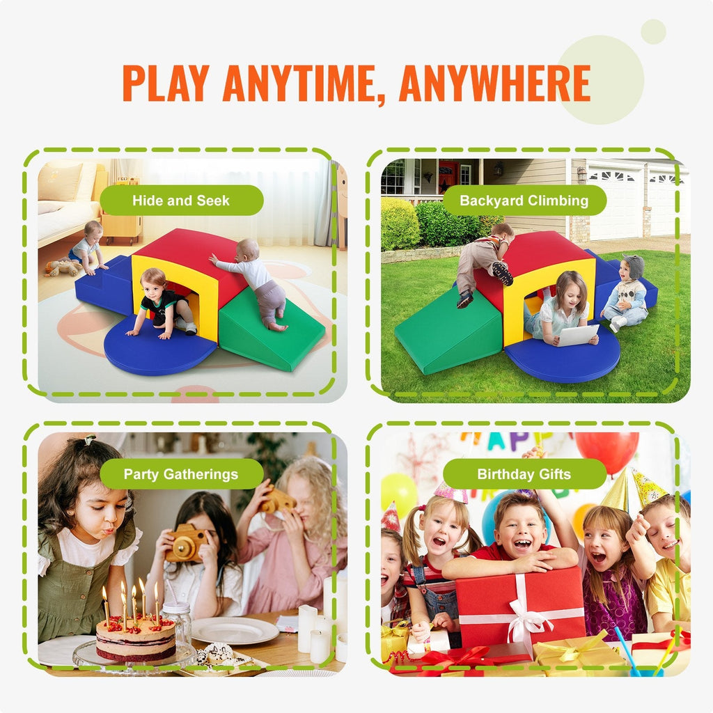 VEVOR Toddler Climbing Toys Indoor, 5 Piece Climb, Crawl and Tunnel Soft Play Equipment, Foam Climbing Toys, Kids Tunnel Maze with Stairs and Ramp,Indoor for Preschoolers Easy to Clean (Assorted)