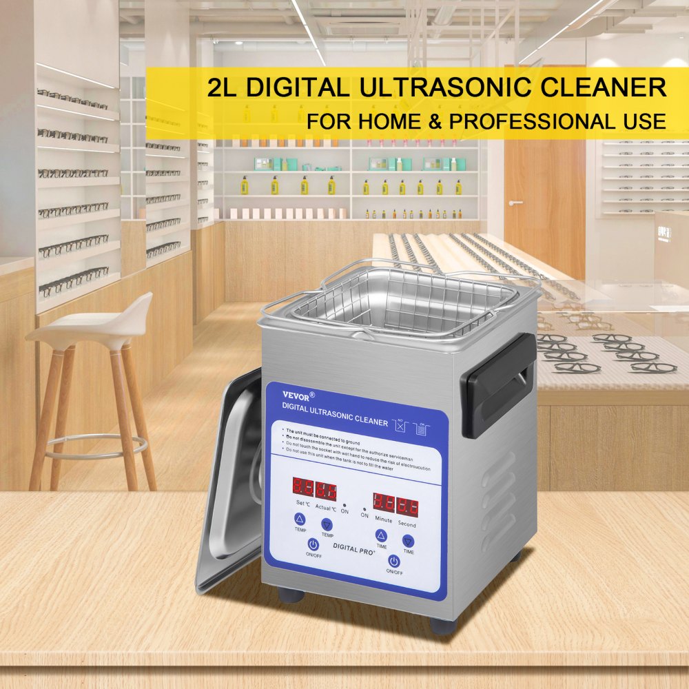 VEVOR Digital Ultrasonic Cleaner 2L Ultrasonic Cleaning Machine 40kHz Sonic Cleaner Machine 316 & 304 Stainless Steel Ultrasonic Cleaner Machine with Heater & Timer for Cleaning Jewelry Glasses Watch