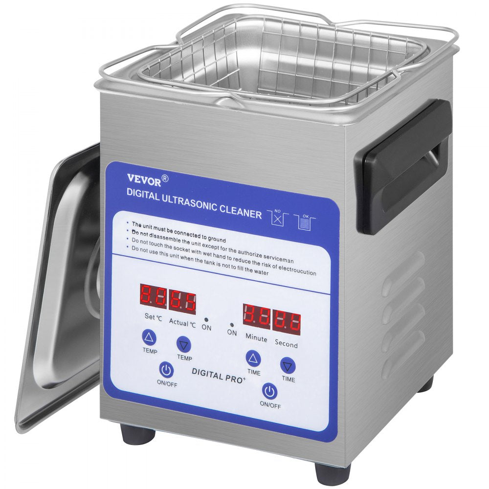 VEVOR Digital Ultrasonic Cleaner 2L Ultrasonic Cleaning Machine 40kHz Sonic Cleaner Machine 316 & 304 Stainless Steel Ultrasonic Cleaner Machine with Heater & Timer for Cleaning Jewelry Glasses Watch