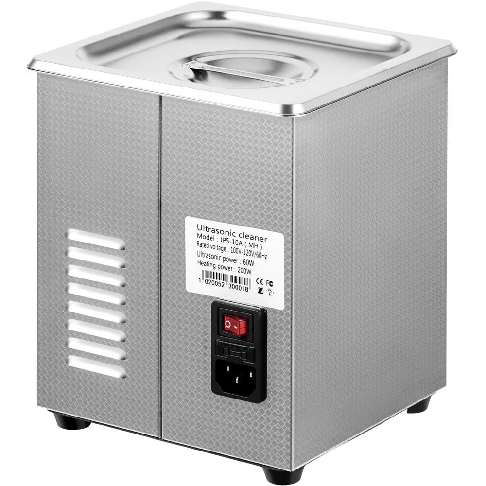 VEVOR Ultrasonic Cleaner 2L Stainless Steel 260W Industry Heated w/Timer Heater