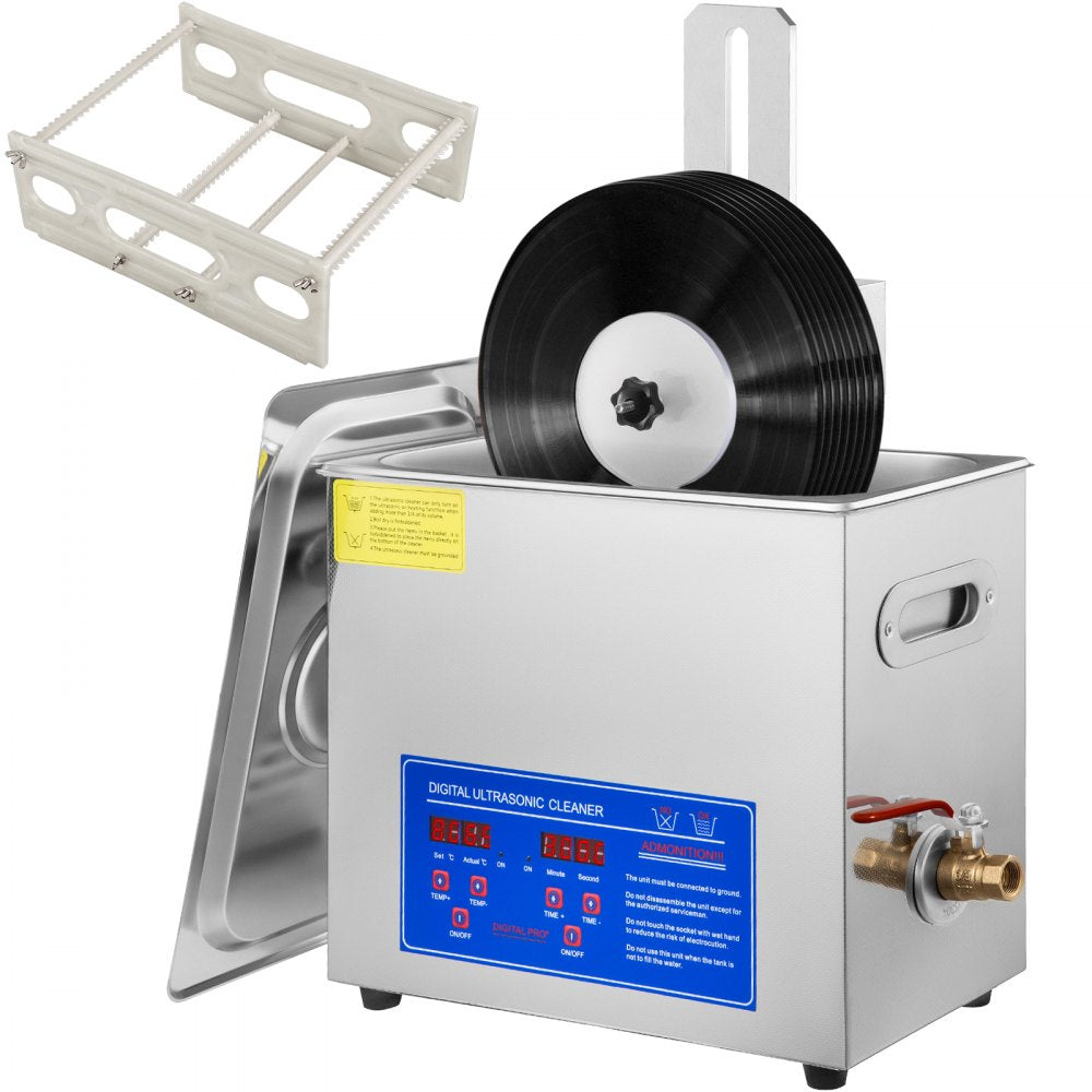 VEVOR Ultrasonic Vinyl Record Cleaner 6L 40kHz Vinyl Ultrasonic Cleaning Machine 304 Stainless Steel Record Ultrasonic Cleaner 6 Records w/ Drying Rack Vinyl Sonic Cleaner w/ Adjustable Heater & Timer
