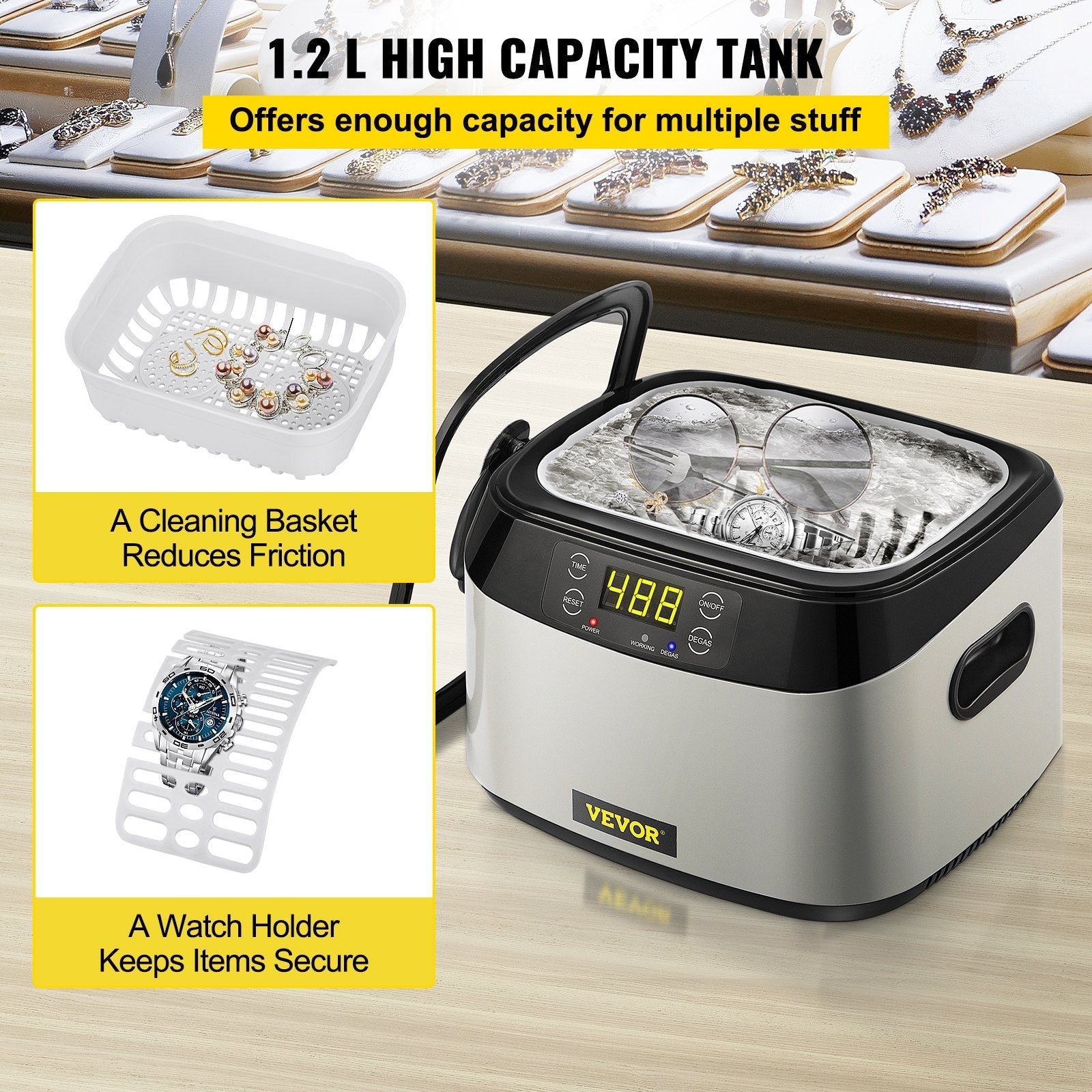 VEVOR Ultrasonic Cleaner Digital Ultrasound Cleaner 1.2L Auto Cleaning Machine