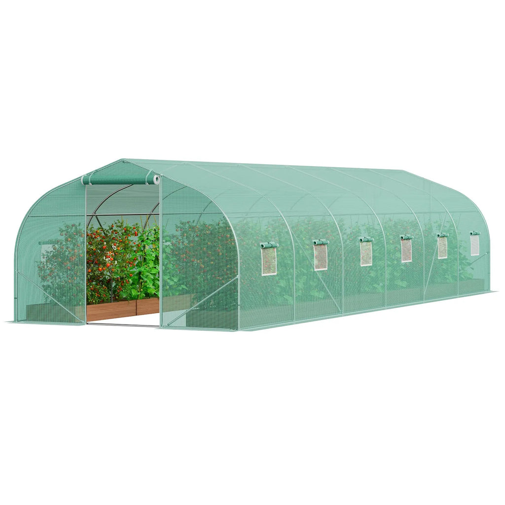 VEVOR Walk-in Tunnel Greenhouse 29.53x9.84x6.6ft Galvanized Frame PE Cover Green