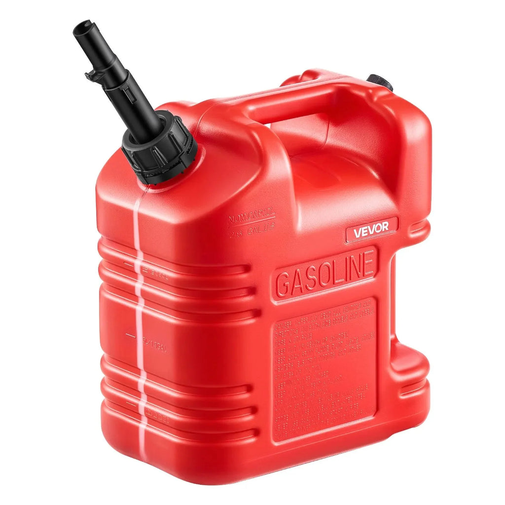 VEVOR Fuel Container, 2.5 Gallon, Gas Tank with Spout & Clear Scale, 15 L/min Max Flow Rate, Secure & Leak-proof, Portable Flat Fluid Container for Most Cars Motorcycle ATV UTV, Red, 1 Pack