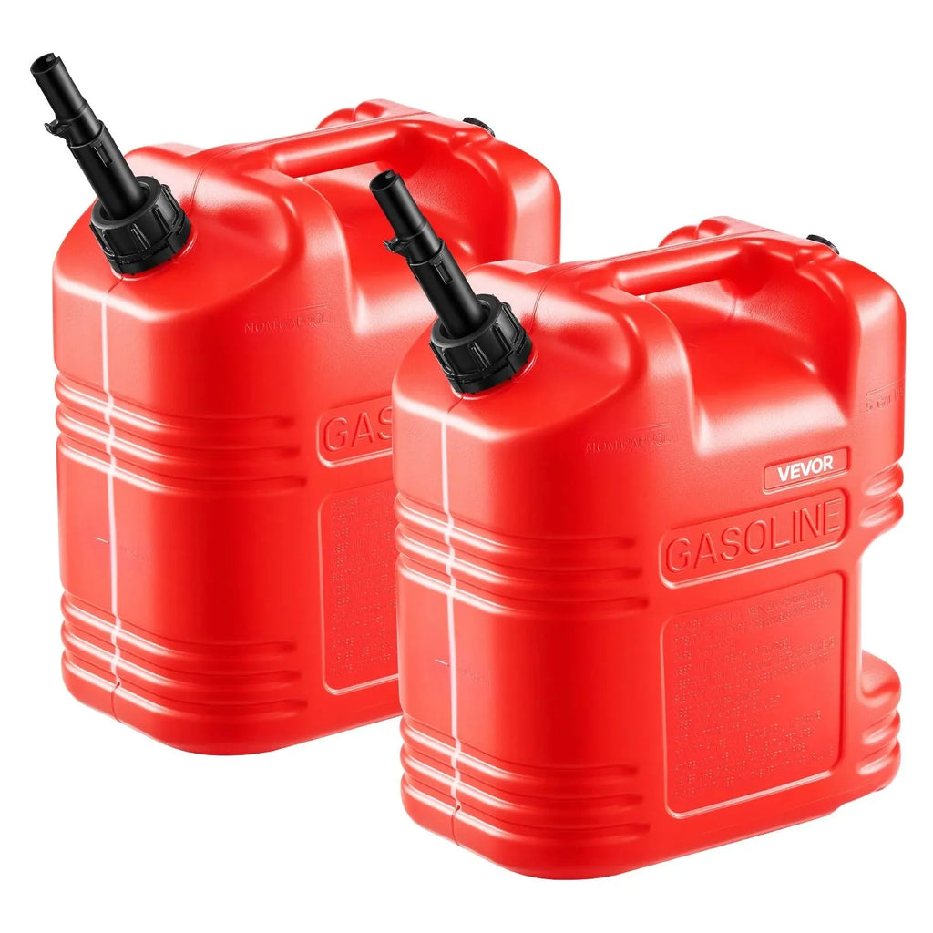 VEVOR Fuel Container, 5 Gallon, Gas Tank with Spout & Clear Scale, 15 L/min Max Flow Rate, Secure & Leak-proof, Portable Flat Fluid Container for Most Cars Motorcycle ATV UTV, Red, 2 Packs