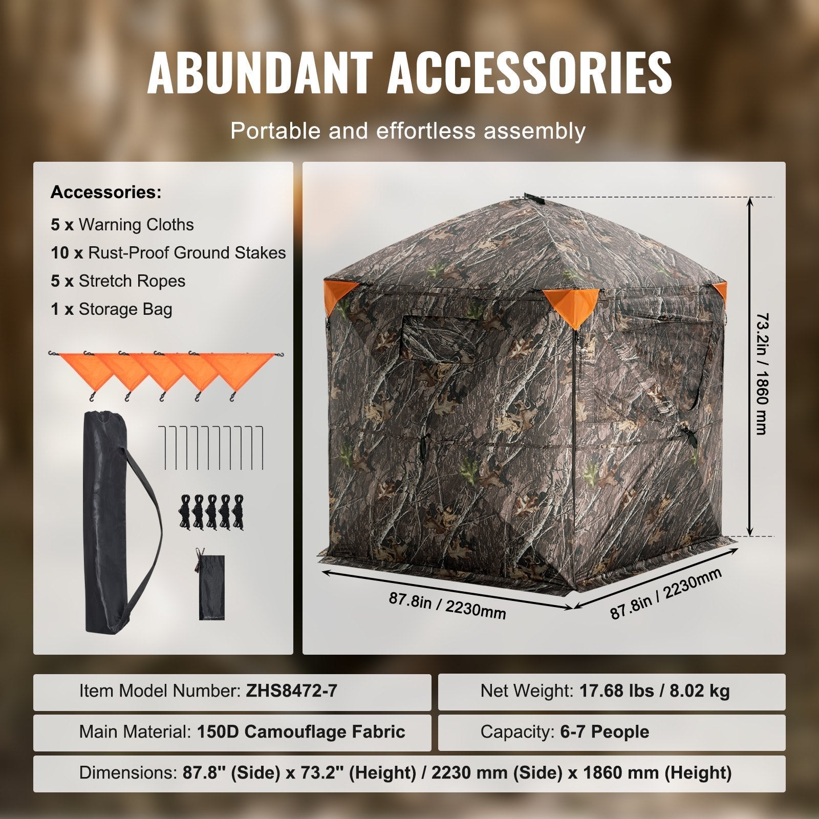 VEVOR Hunting Blind 288° See Through Ground Blind 4 Windows Mesh for 6-7 Person