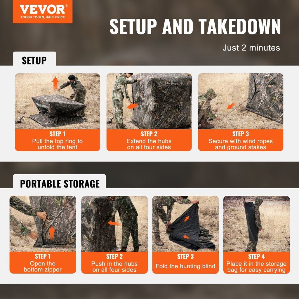 VEVOR Hunting Blind 270° See Through Ground Blind 3 Windows Mesh for 1-2 Person