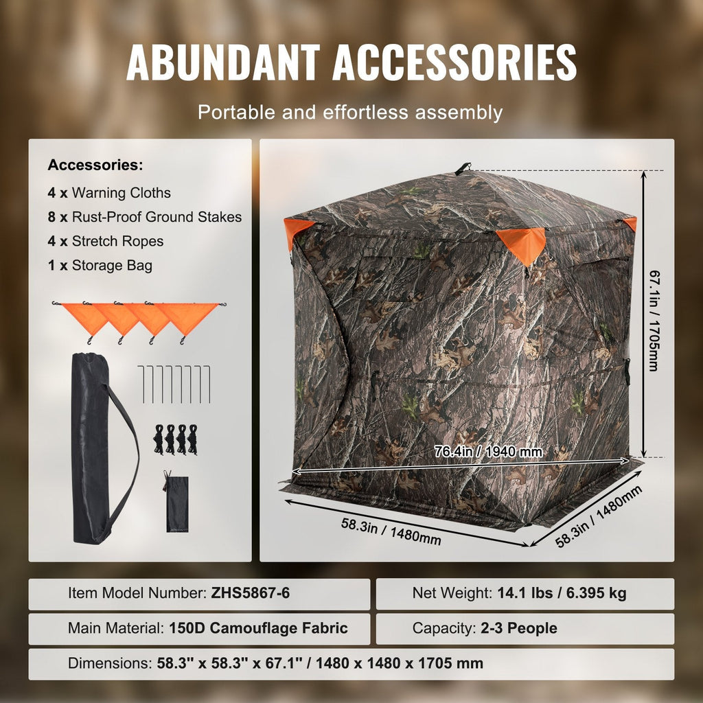 VEVOR Hunting Blind 270° See Through Ground Blind 3 Windows Mesh for 2-3 Person