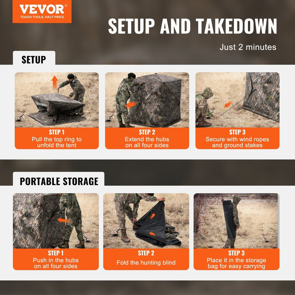 VEVOR Hunting Blind 270° See Through Ground Blind One-Way Mesh for 2-3 Person