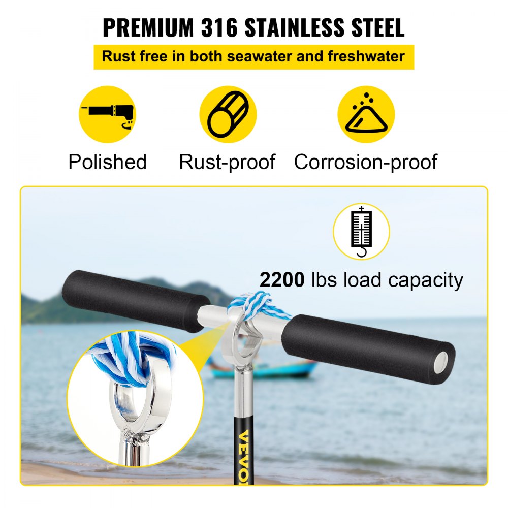 VEVOR Sand Anchor, 18" Length Auger to the Beach and Sandbar, 316 Stainless Steel Screw Anchor w/ Removable Handle, Bungee Line & Carry Bag, for Jet Ski PWC Pontoon Kayak