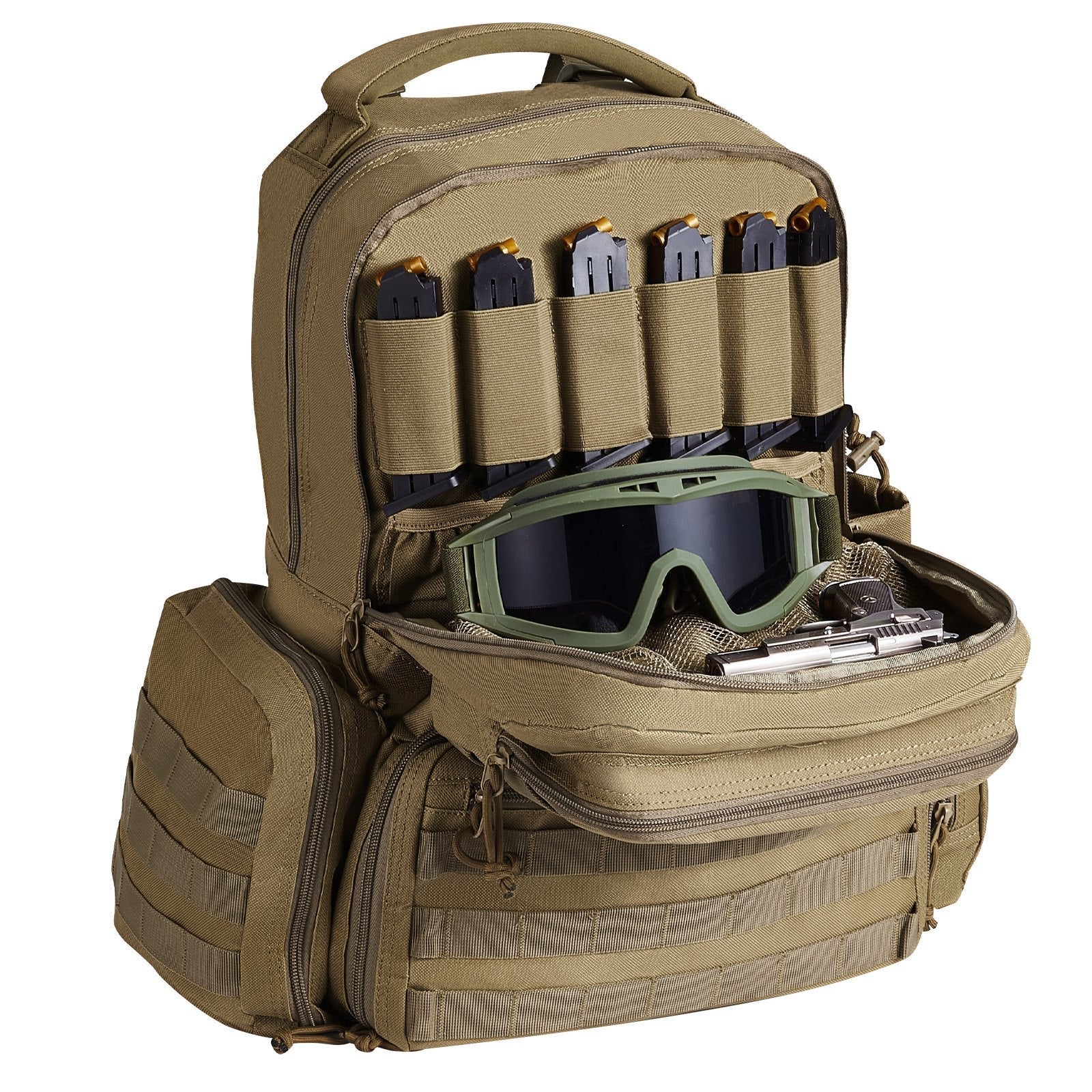 VEVOR Tactical Range Backpack for 6 Pistols Gun Backpack Brown
