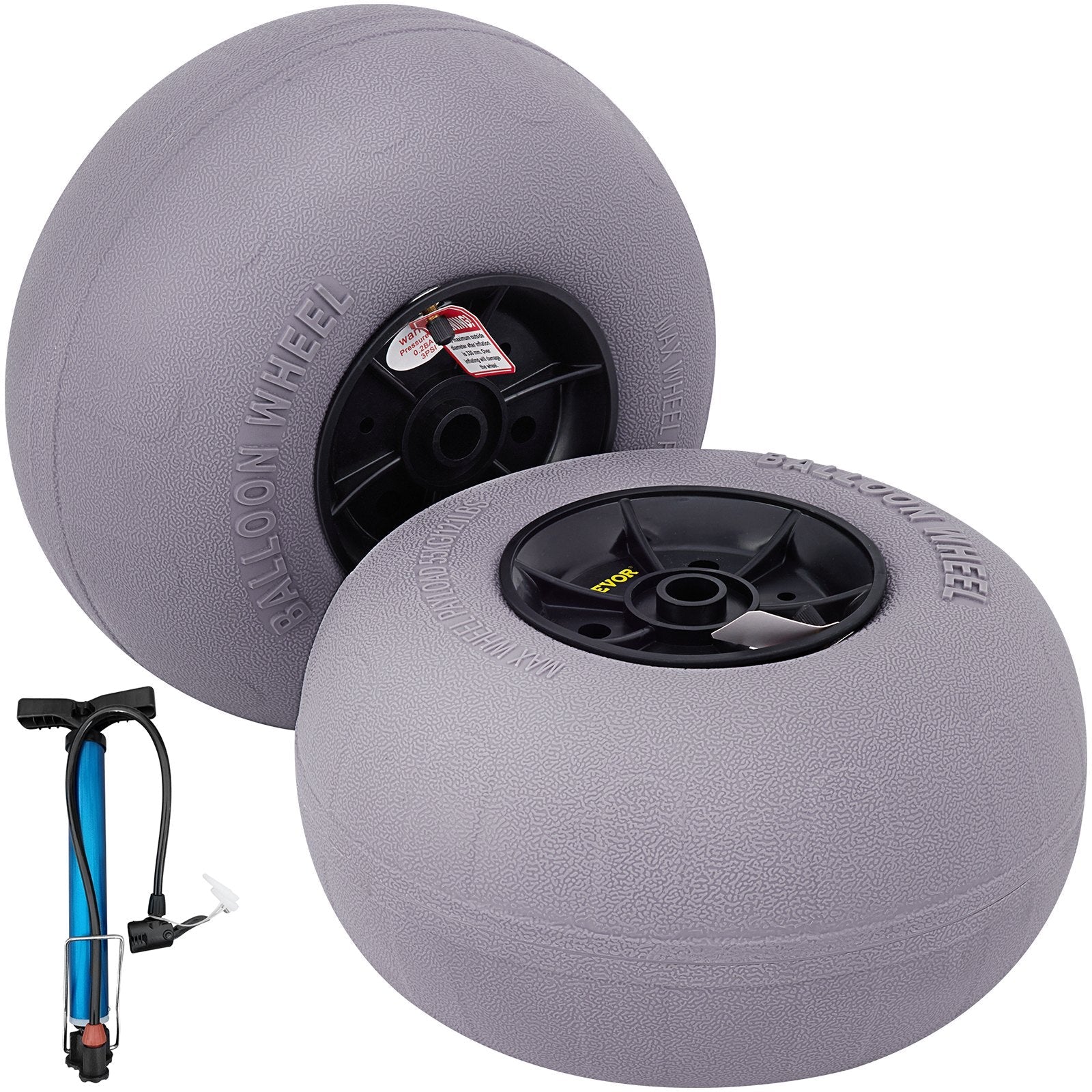 VEVOR Beach Balloon Wheels, 13" Replacement Sand Tires, TPU Cart Tires for Kayak Dolly, Canoe Cart and Buggy w/ Free Air Pump, 2-Pack