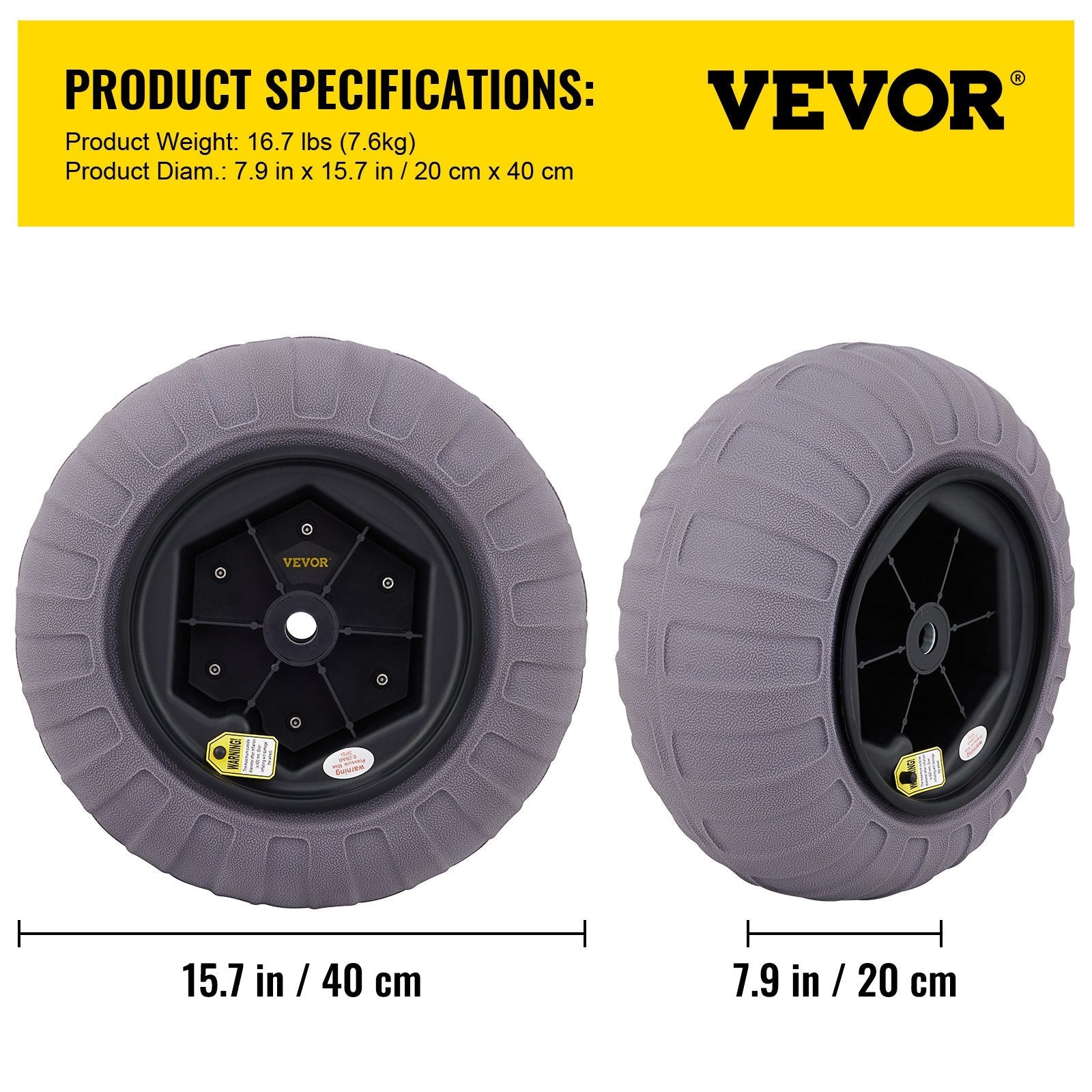VEVOR Beach Balloon Wheels, 15.7" Replacement Sand Tires, TPU Cart Tires for Kayak Dolly, Canoe Cart and Buggy w/ Free Air Pump, 2-Pack