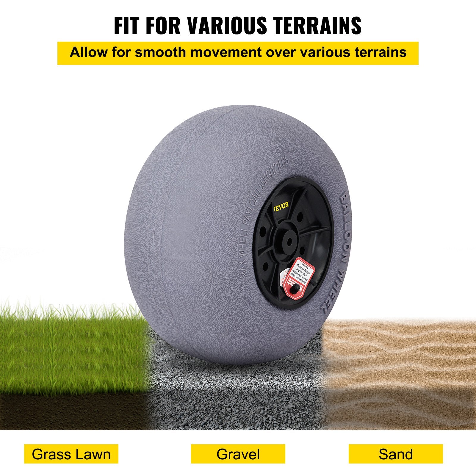 VEVOR Beach Balloon Wheels, 13" Replacement Sand Tires with 32" Stainless Steel Axle, TPU Cart Tires for Kayak Dolly, Canoe Cart and Buggy w/ Free Air Pump, 2-Pack