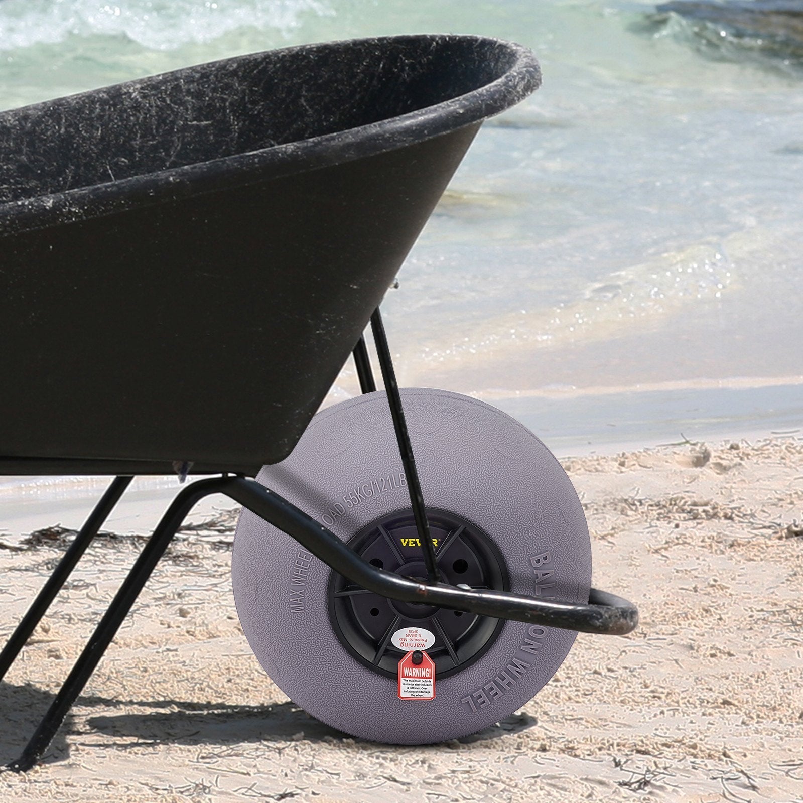 VEVOR Beach Balloon Wheels, 13" Replacement Sand Tires with 32" Stainless Steel Axle, TPU Cart Tires for Kayak Dolly, Canoe Cart and Buggy w/ Free Air Pump, 2-Pack