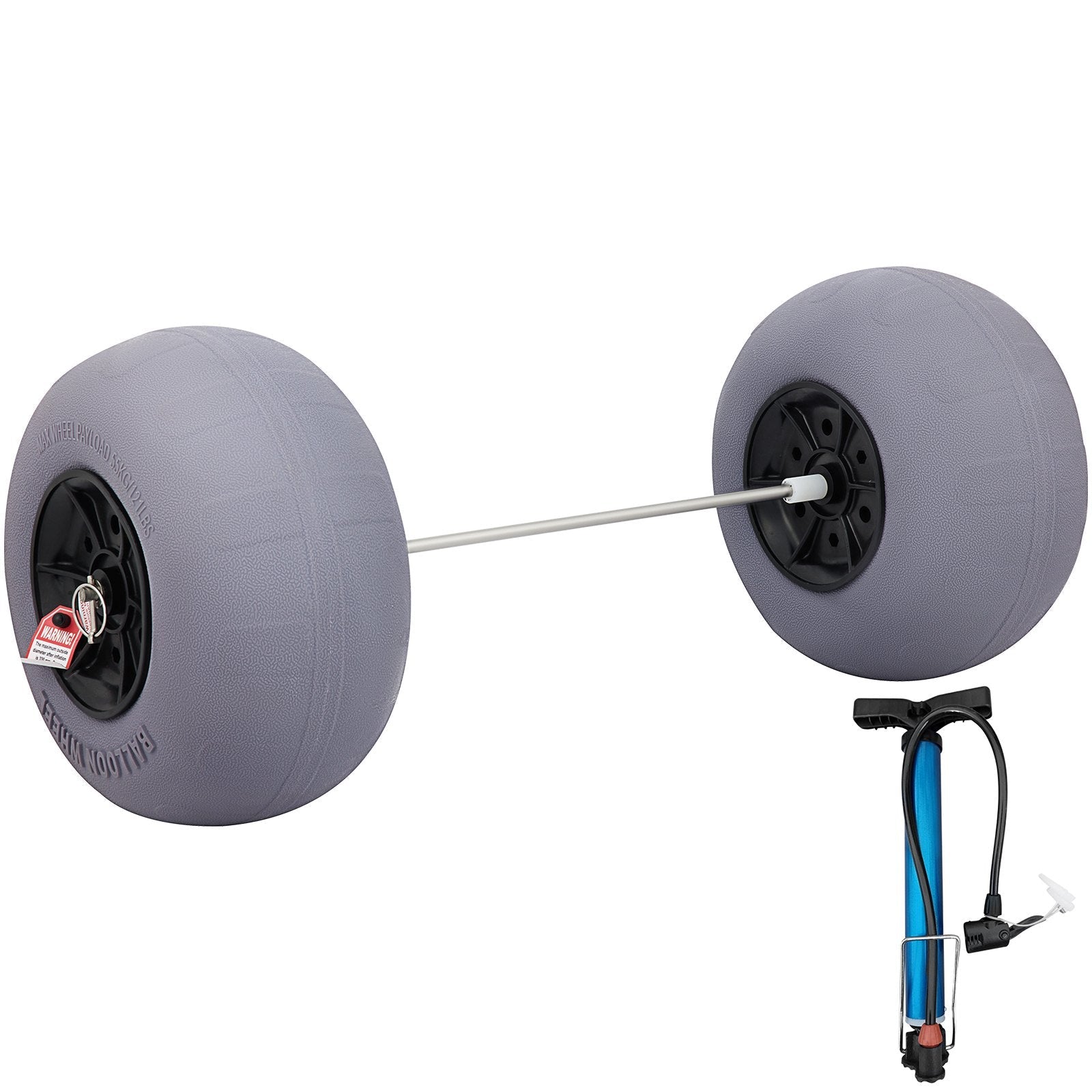 VEVOR Beach Balloon Wheels, 13" Replacement Sand Tires with 32" Stainless Steel Axle, TPU Cart Tires for Kayak Dolly, Canoe Cart and Buggy w/ Free Air Pump, 2-Pack
