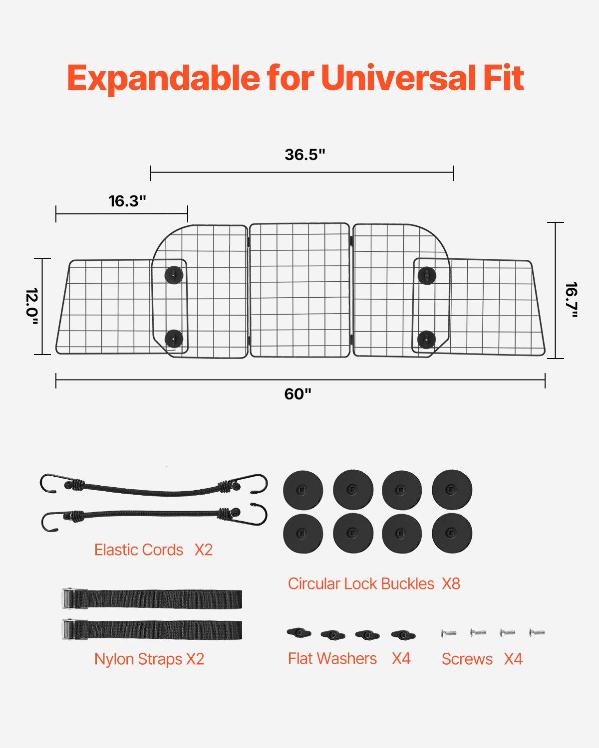 VEVOR Dog Car Barrier 36.6"-60" Adjustable Pet Divider Gate for Cargo Area