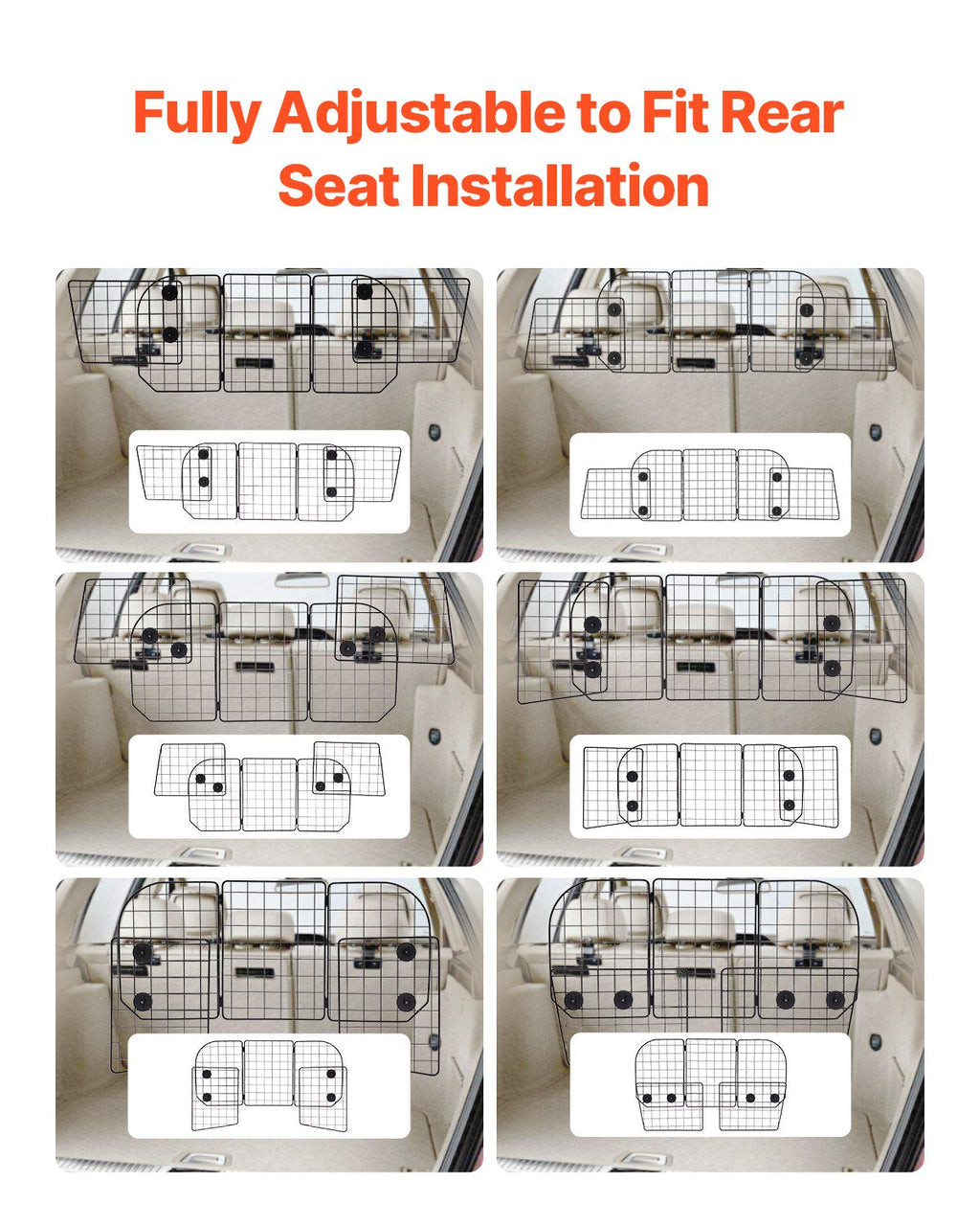 VEVOR Dog Car Barrier 36.6"-60" Adjustable Pet Divider Gate for Cargo Area