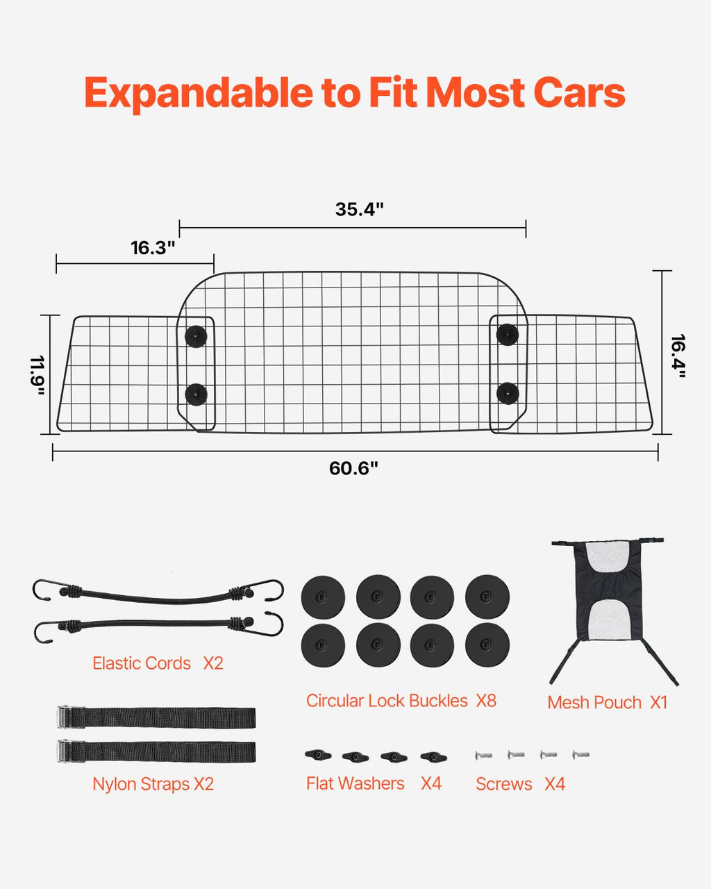 VEVOR Dog Car Barrier 35.4"-60.6" Adjustable Pet Divider Gate for Trucks SUVs