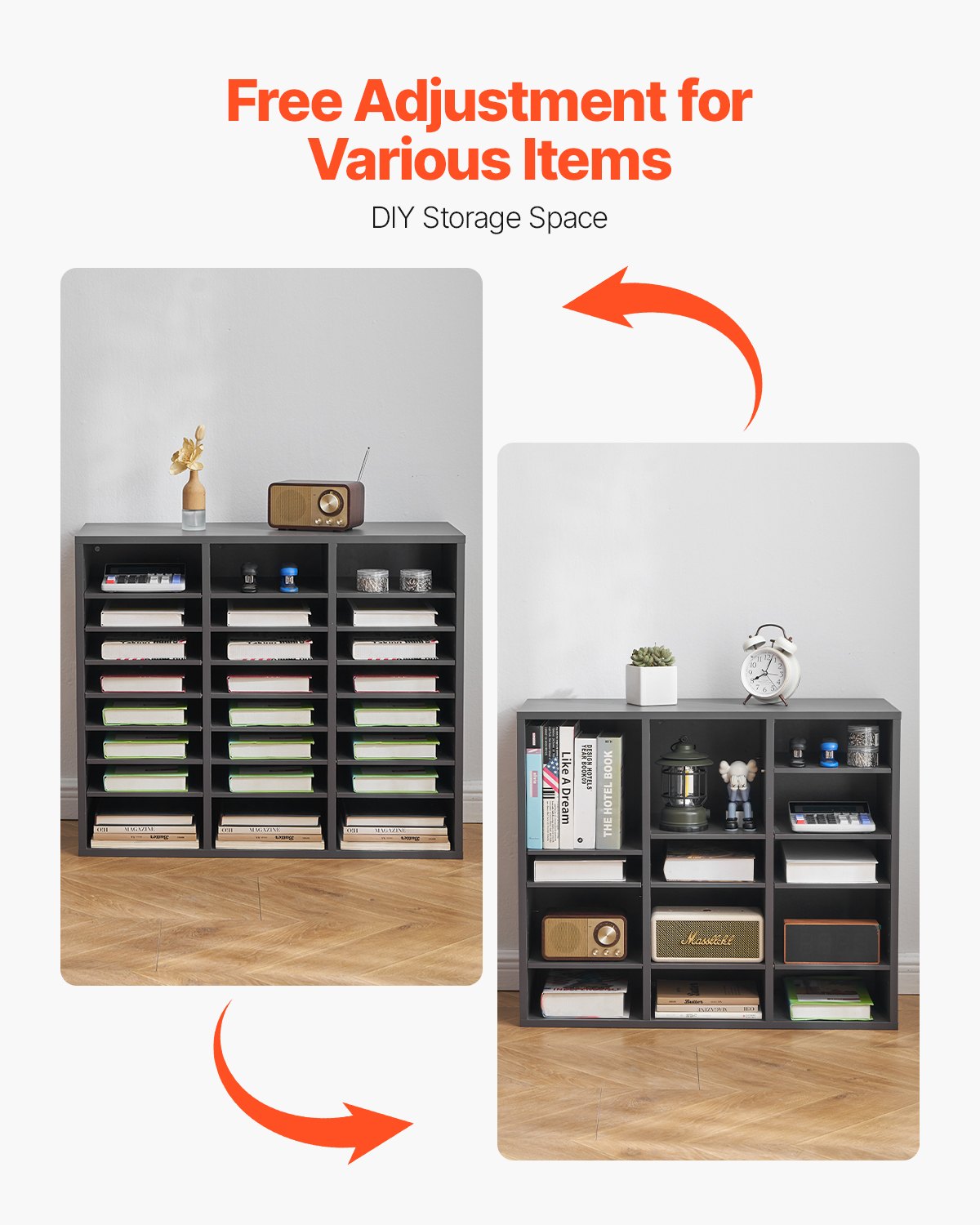 VEVOR Wooden Literature Organizer 24 Compartments with Adjustable Shelves Grey