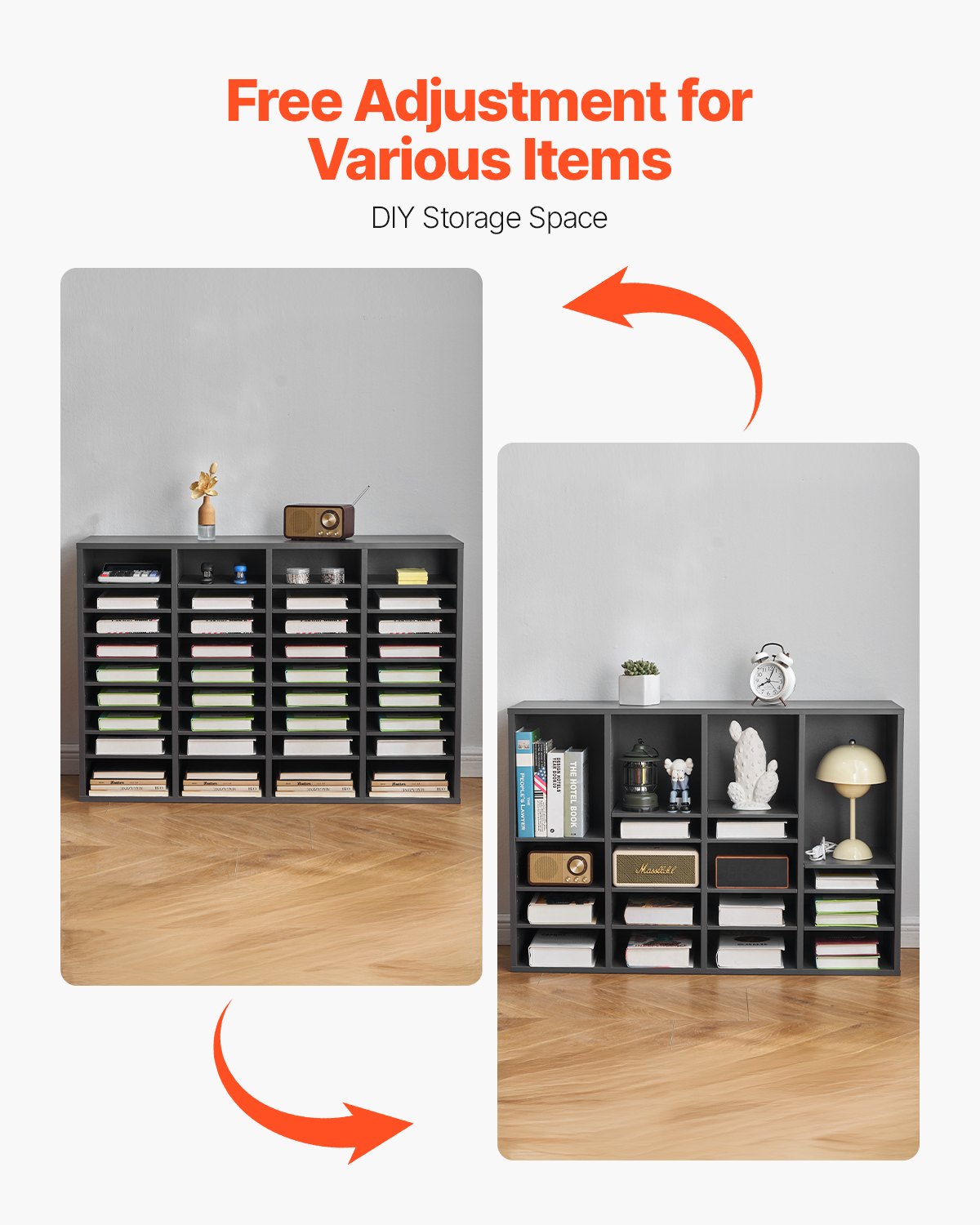 VEVOR Wooden Literature Organizer 36 Compartments with Adjustable Shelves Grey