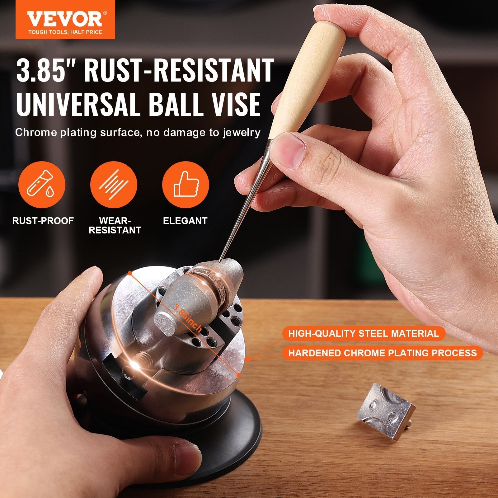 VEVOR Ball Vise 3\" Engraving Setting Tool 360°Rotation Professional Ball Vise 30 PCS Attachment Jewelry Engraving Block Tools Standard Block (3inch)
