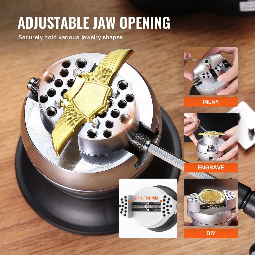 VEVOR Ball Vise 3\" Engraving Setting Tool 360°Rotation Professional Ball Vise 30 PCS Attachment Jewelry Engraving Block Tools Standard Block (3inch)