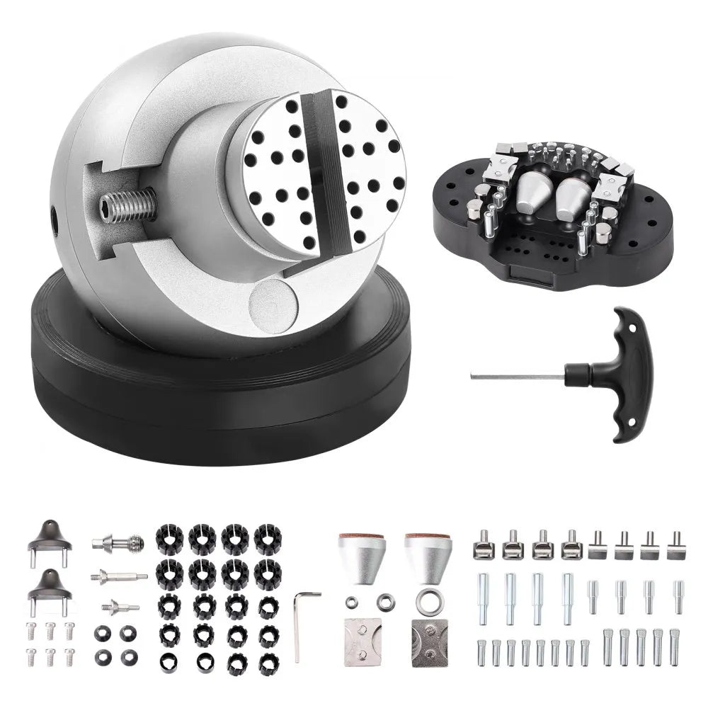 VEVOR Ball Vise, 5" Engraving Setting Tool, 360° Rotation Engraving Block Vise, 69 PCS Attachment Jewelry Engraving Block Tools Standard Block for Gemstone Inlay and Small-Scale Engraving