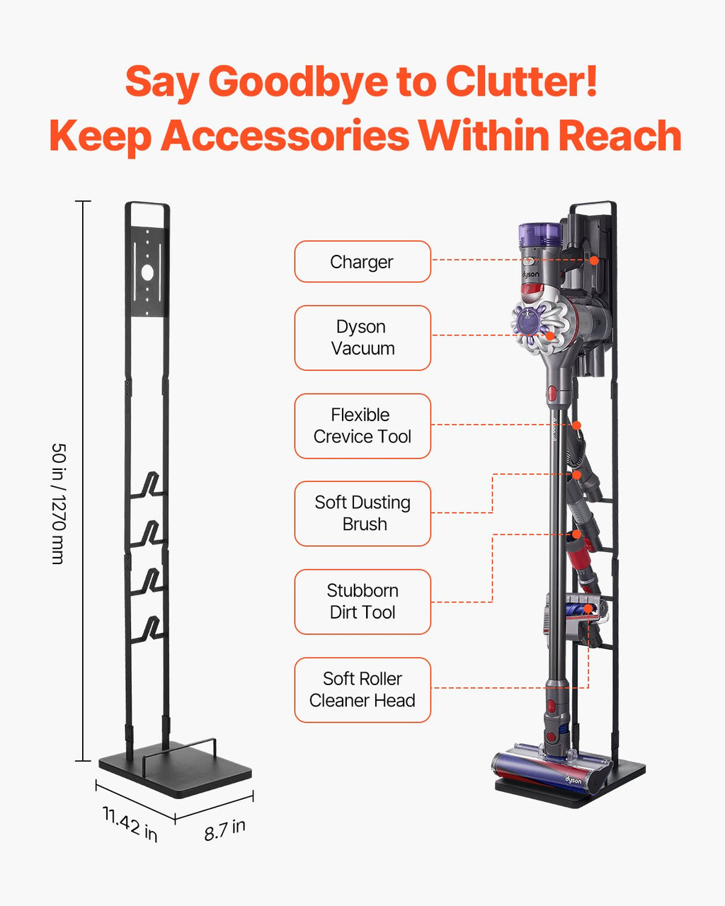 VEVOR Vacuum Stand for Dyson Multi-Models Storage Bracket Holder with 4 Hooks