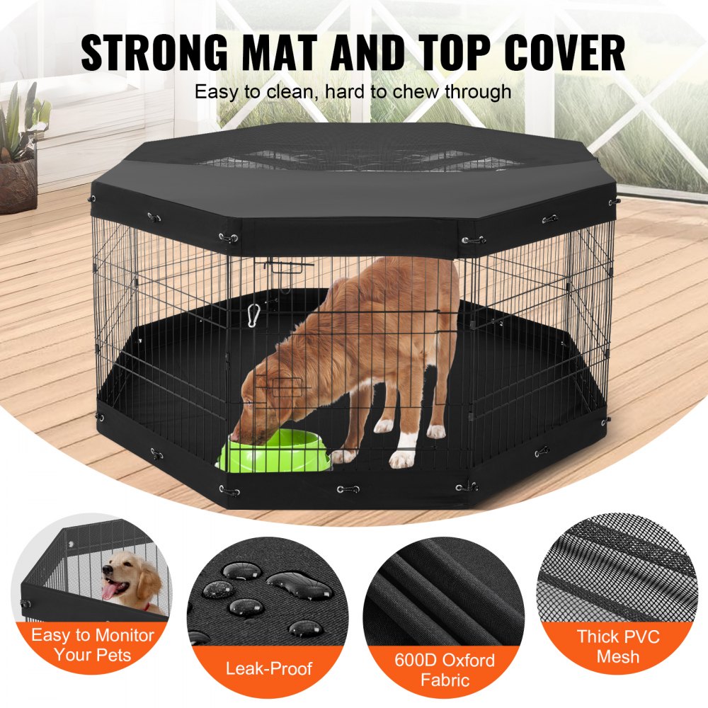VEVOR Dog Playpen 8 Panels Foldable Metal Dog Exercise Pen with Pad Cover 30"H