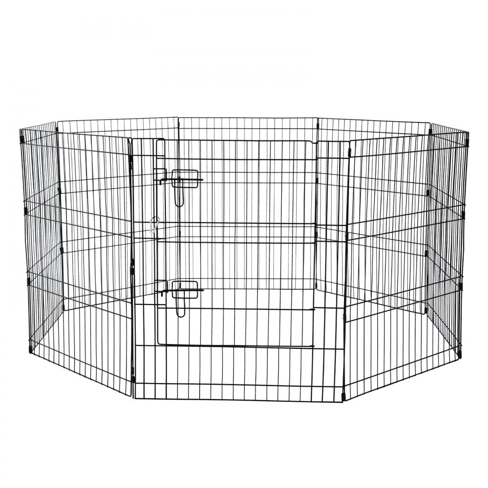 VEVOR Dog Playpen 8 Panels Foldable Metal Dog Exercise Pen with Pad Cover 30"H