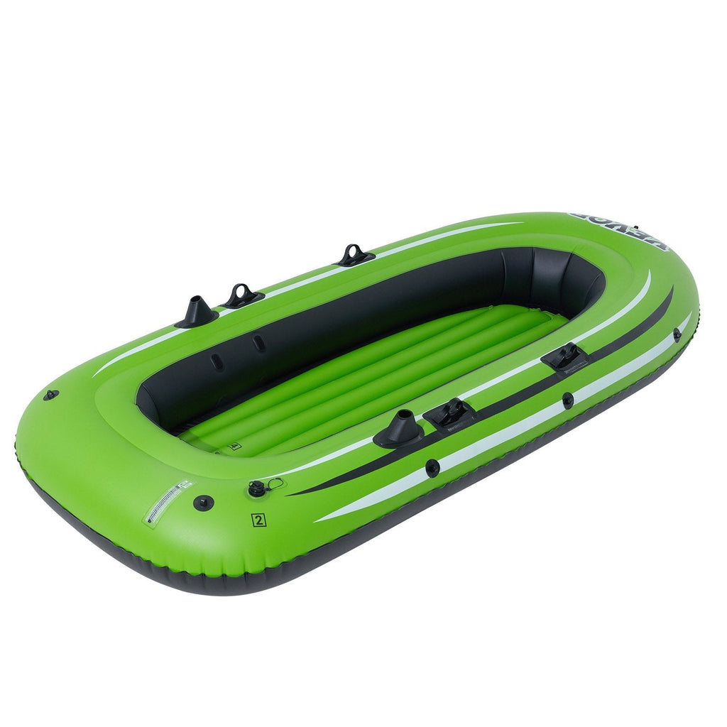 VEVOR Inflatable Boat, 3-Person Inflatable Fishing Boat, Strong PVC Portable Boat Raft Kayak, 45.6" Aluminum Oars, High-Output Pump, Fishing Rod Holders, and 2 Seats, 750 lb Capacity for Adults, Kids
