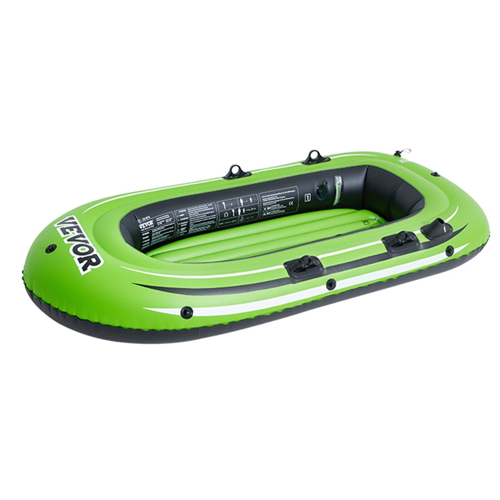 VEVOR Inflatable Boat, 3-Person Inflatable Fishing Boat, Strong PVC Portable Boat Raft Kayak, 45.6" Aluminum Oars, High-Output Pump, Fishing Rod Holders, and 2 Seats, 750 lb Capacity for Adults, Kids