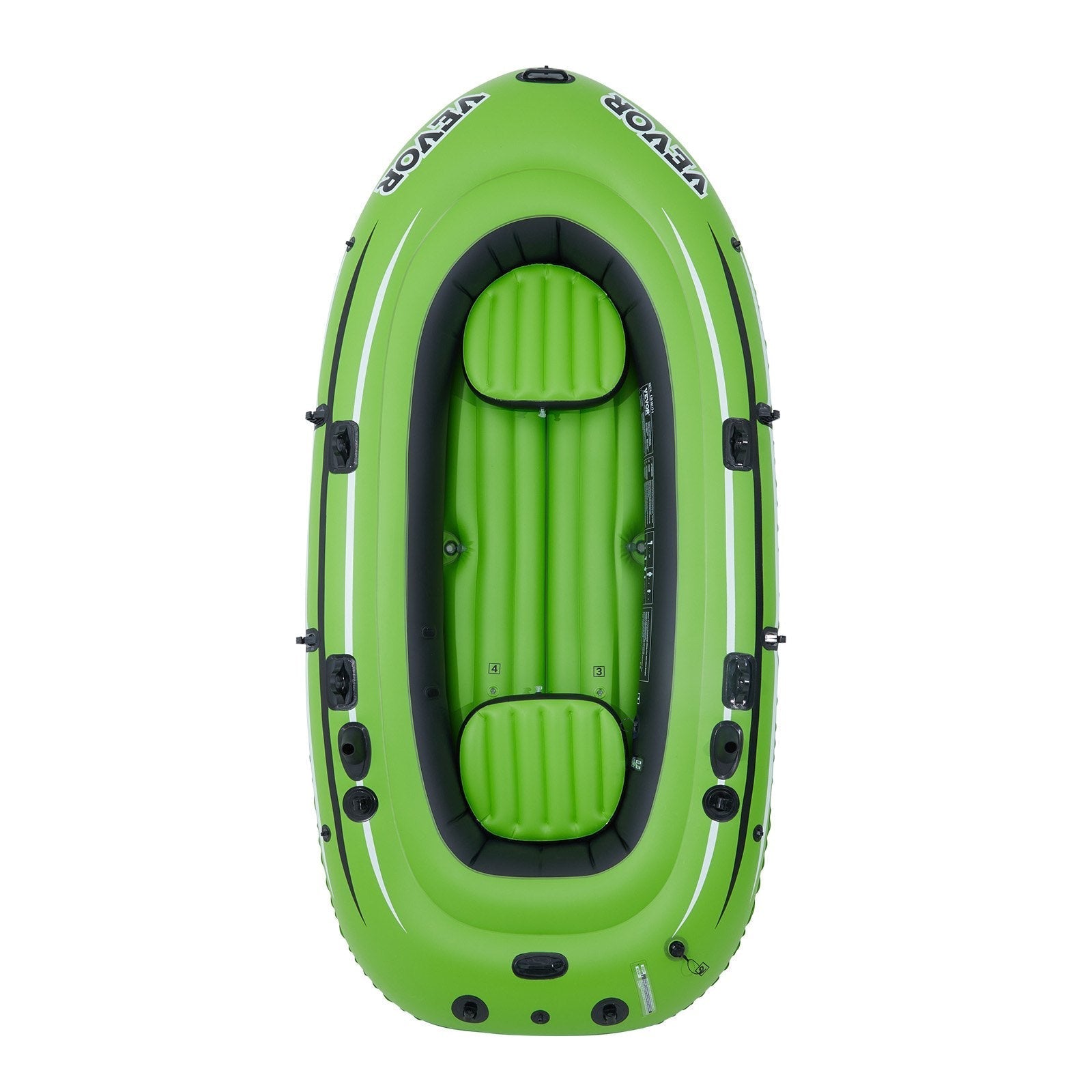 VEVOR Inflatable Boat, 4-Person Inflatable Fishing Boat, Strong PVC Portable Boat Raft Kayak, 45.6" Aluminum Oars, High-Output Pump, Fishing Rod Holders, and 2 Seats, 1100 lb Capacity for Adults, Kids
