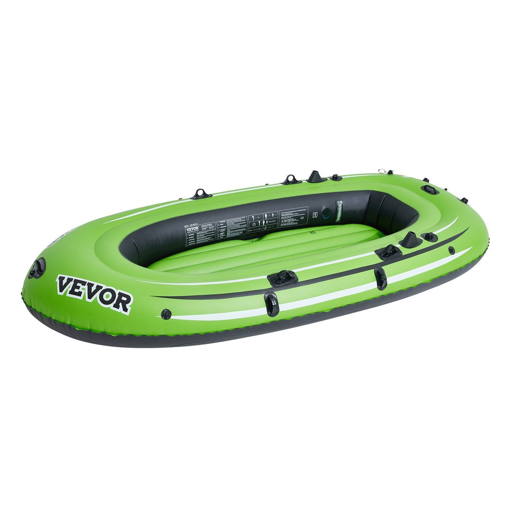 VEVOR Inflatable Boat, 5-Person Inflatable Fishing Boat, Strong PVC Portable Boat Raft Kayak, 45.6" Aluminum Oars, High-Output Pump, Fishing Rod Holders, and 2 Seats, 1100 lb Capacity for Adults, Kids