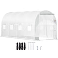 VEVOR Walk-in Tunnel Greenhouse, 15 x 6.5 x 7 ft Portable Plant Hot House w/ Galvanized Steel Hoops, 1 Top Beam, 2  x Diagonal Poles, A Zippered Door & 8 Roll-up Windows, White